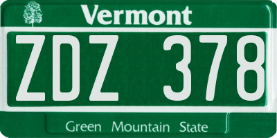 VT license plate ZDZ378