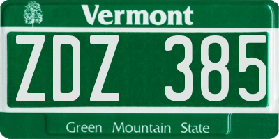 VT license plate ZDZ385