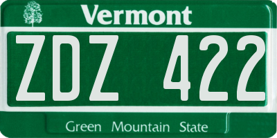 VT license plate ZDZ422