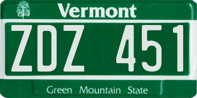 VT license plate ZDZ451
