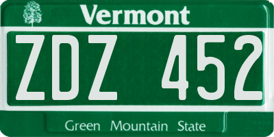 VT license plate ZDZ452