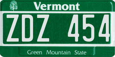 VT license plate ZDZ454