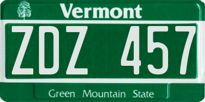 VT license plate ZDZ457