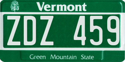 VT license plate ZDZ459