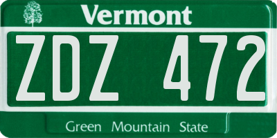 VT license plate ZDZ472