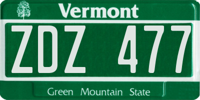 VT license plate ZDZ477
