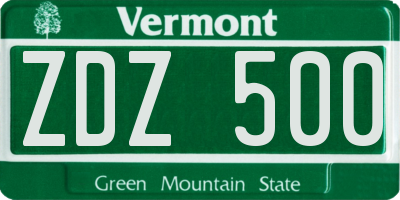 VT license plate ZDZ500