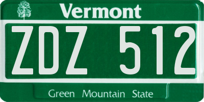 VT license plate ZDZ512