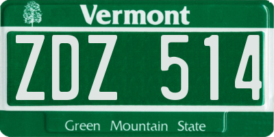 VT license plate ZDZ514
