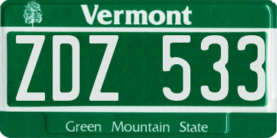 VT license plate ZDZ533