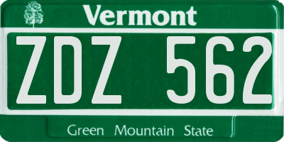 VT license plate ZDZ562