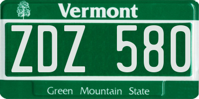 VT license plate ZDZ580