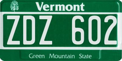 VT license plate ZDZ602