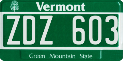 VT license plate ZDZ603
