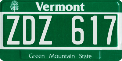 VT license plate ZDZ617