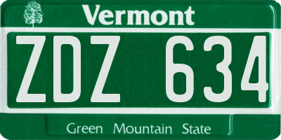 VT license plate ZDZ634