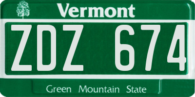 VT license plate ZDZ674