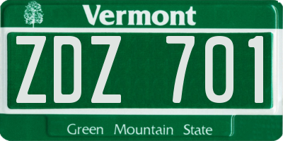 VT license plate ZDZ701