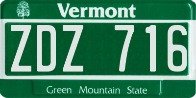 VT license plate ZDZ716