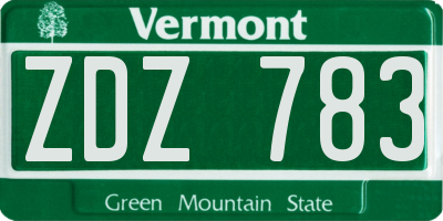 VT license plate ZDZ783