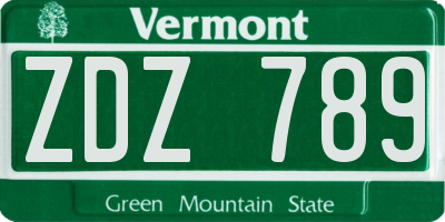 VT license plate ZDZ789
