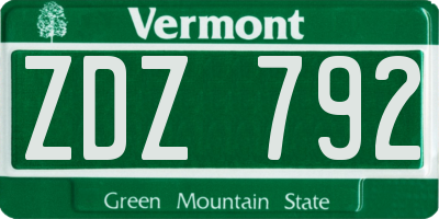 VT license plate ZDZ792