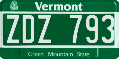 VT license plate ZDZ793