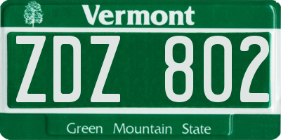 VT license plate ZDZ802