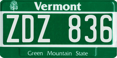 VT license plate ZDZ836