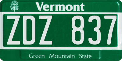 VT license plate ZDZ837