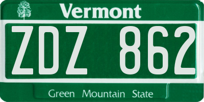 VT license plate ZDZ862
