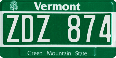 VT license plate ZDZ874