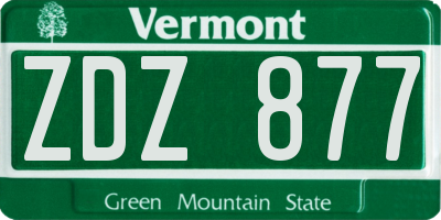 VT license plate ZDZ877