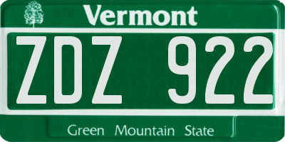 VT license plate ZDZ922