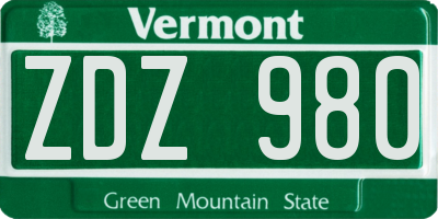 VT license plate ZDZ980