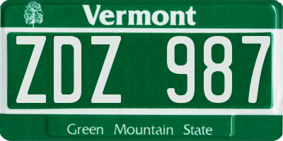 VT license plate ZDZ987