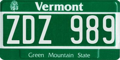VT license plate ZDZ989