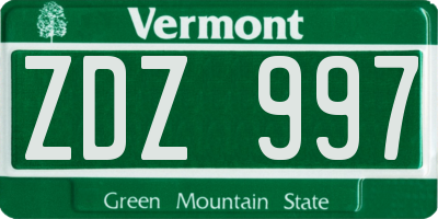 VT license plate ZDZ997
