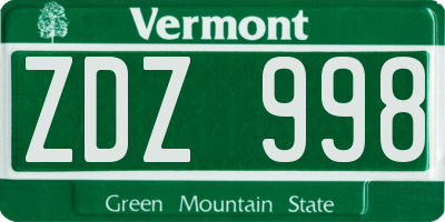 VT license plate ZDZ998