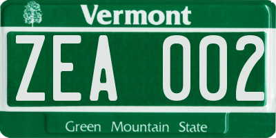 VT license plate ZEA002