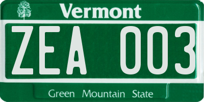 VT license plate ZEA003