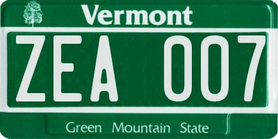 VT license plate ZEA007