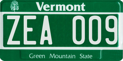 VT license plate ZEA009