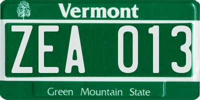 VT license plate ZEA013