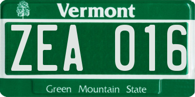 VT license plate ZEA016