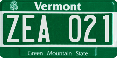 VT license plate ZEA021