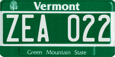 VT license plate ZEA022