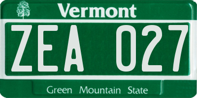 VT license plate ZEA027