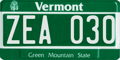 VT license plate ZEA030