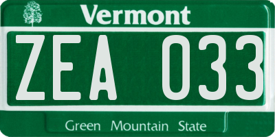 VT license plate ZEA033